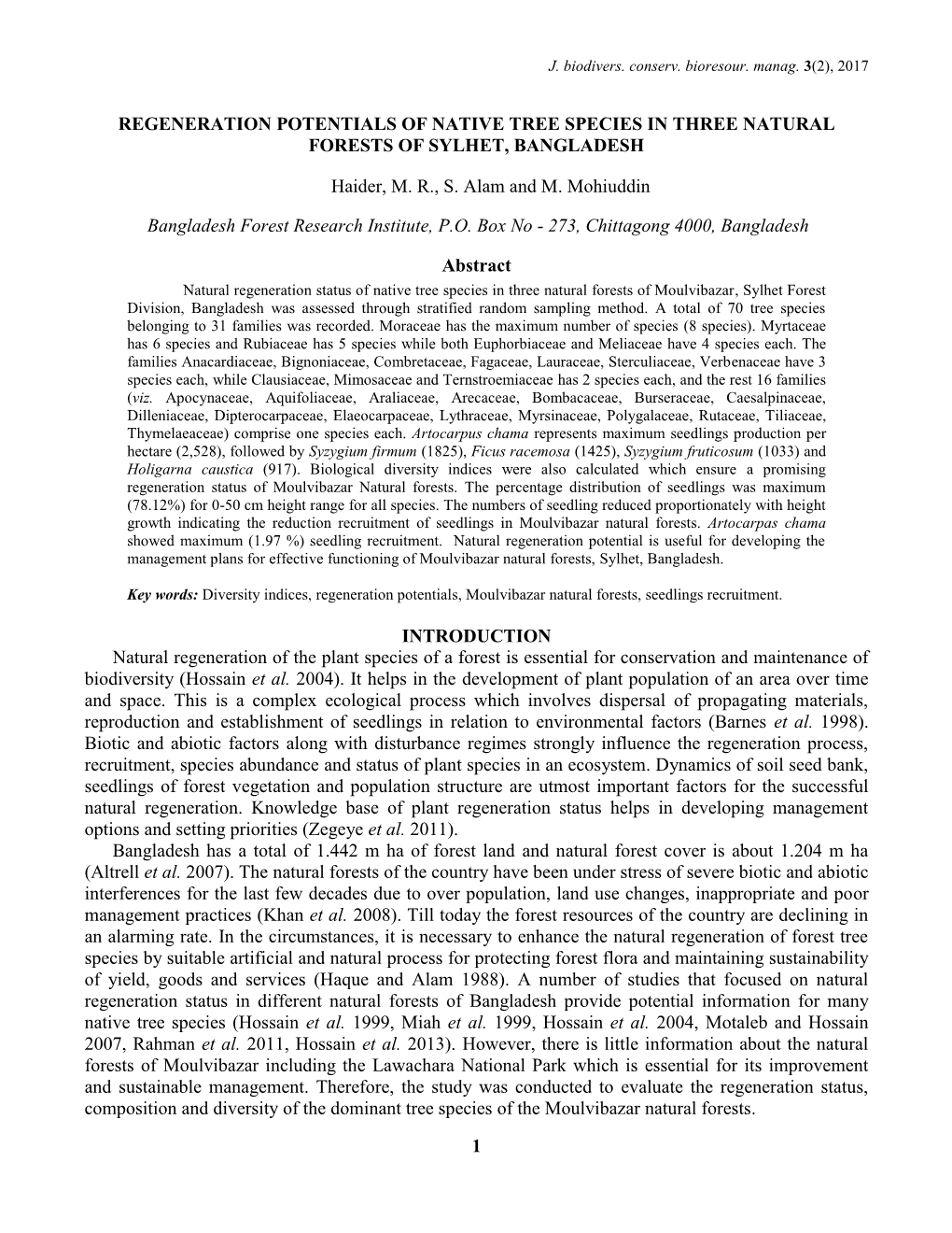 1 Regeneration Potentials of Native Tree Species in Three