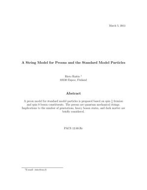 A String Model for Preons and the Standard Model Particles Abstract