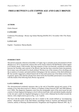 Friuli Between Late Copper Age and Early Bronze Age