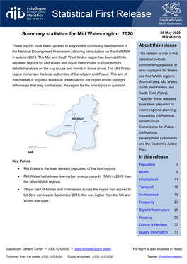 Summary Statistics for Mid Wales Region, 2020 , File Type