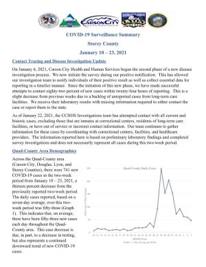 COVID-19 Surveillance Summary Storey County January 10 – 23, 2021