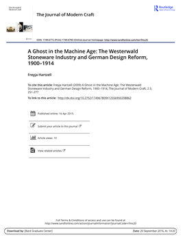 The Westerwald Stoneware Industry and German Design Reform, 1900–1914