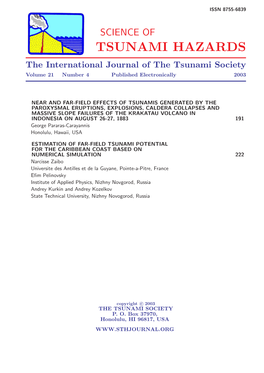 TSUNAMI HAZARDS the International Journal of the Tsunami Society Volume 21 Number 4 Published Electronically 2003
