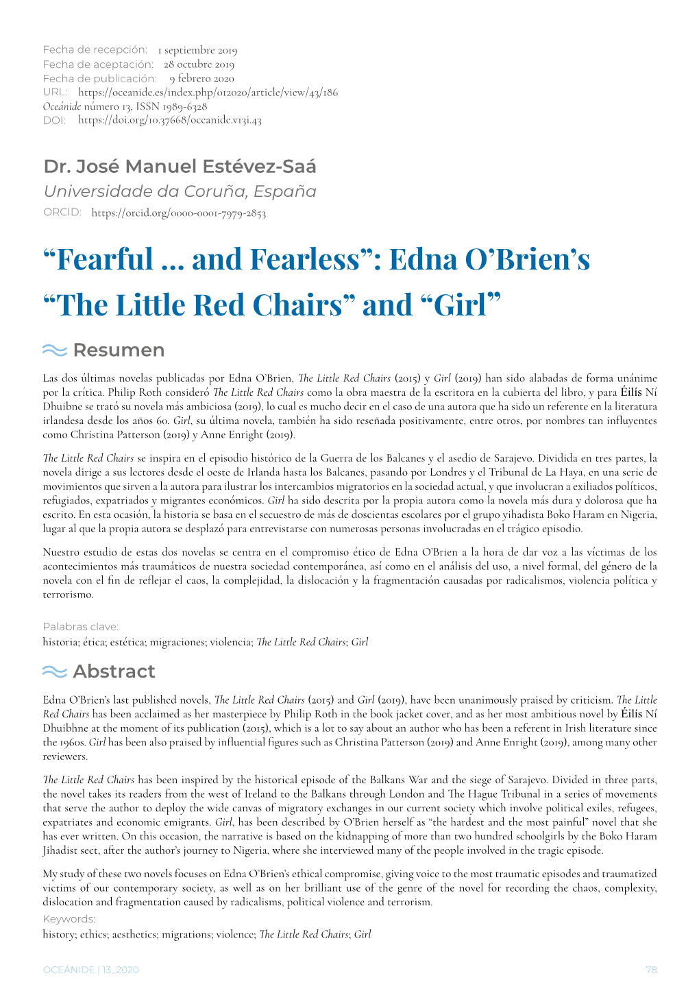 Edna O'brien's “The Little Red Chairs” and “Girl”