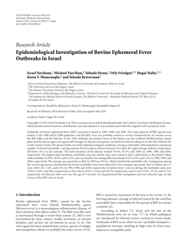 Epidemiological Investigation of Bovine Ephemeral Fever Outbreaks in Israel