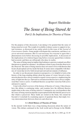 The Sense of Being Stared at Part 2: Its Implications for Theories of Vision