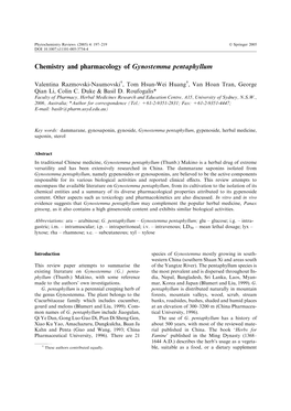 Chemistry and Pharmacology of Gynostemma Pentaphyllum