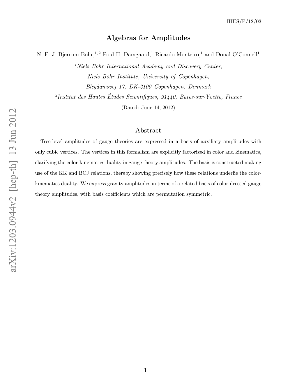 Arxiv:1203.0944V2 [Hep-Th] 13 Jun 2012