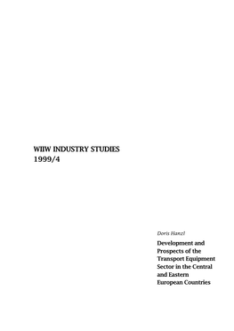 Development and Prospects of the Transport Equipment Sector in the Central and Eastern European Countries WIIW INDUSTRY STUDIES