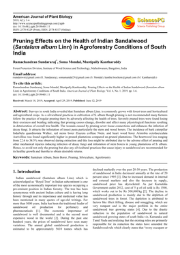 Pruning Effects on the Health of Indian Sandalwood (Santalum Album Linn) in Agroforestry Conditions of South India