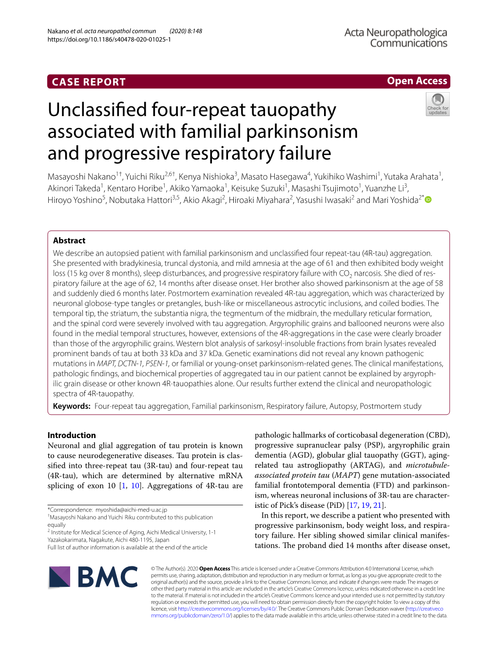 Unclassified Four-Repeat Tauopathy Associated with Familial