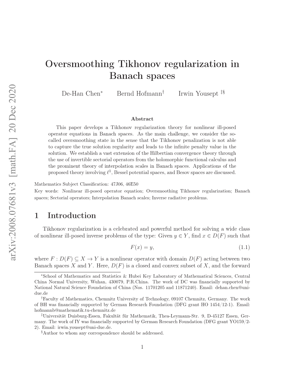 Oversmoothing Tikhonov Regularization in Banach Spaces