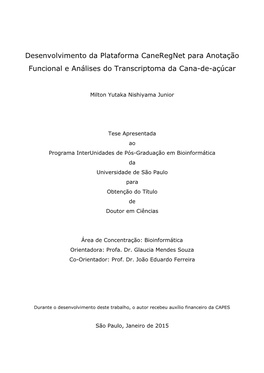 Desenvolvimento Da Plataforma Caneregnet Para Anotação Funcional E Análises Do Transcriptoma Da Cana-De-Açúcar