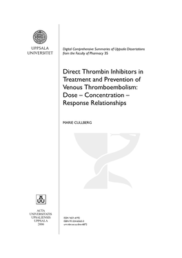 Direct Thrombin Inhibitors in Treatment and Prevention of Venous Thromboembolism: Dose – Concentration – Response Relationships