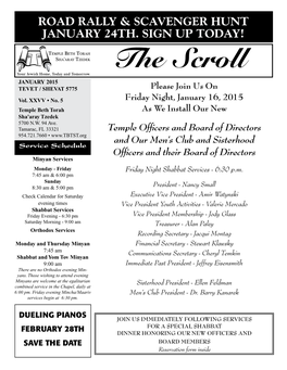 The Scroll JANUARY 2015 TEVET / SHEVAT 5775 Please Join Us On