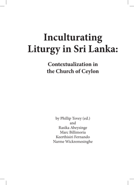 Inculturating Liturgy in Sri Lanka: Contextualization in the Church Of
