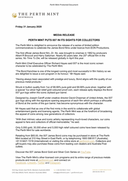 Media Release Perth Mint Puts 007 in Its Sights For
