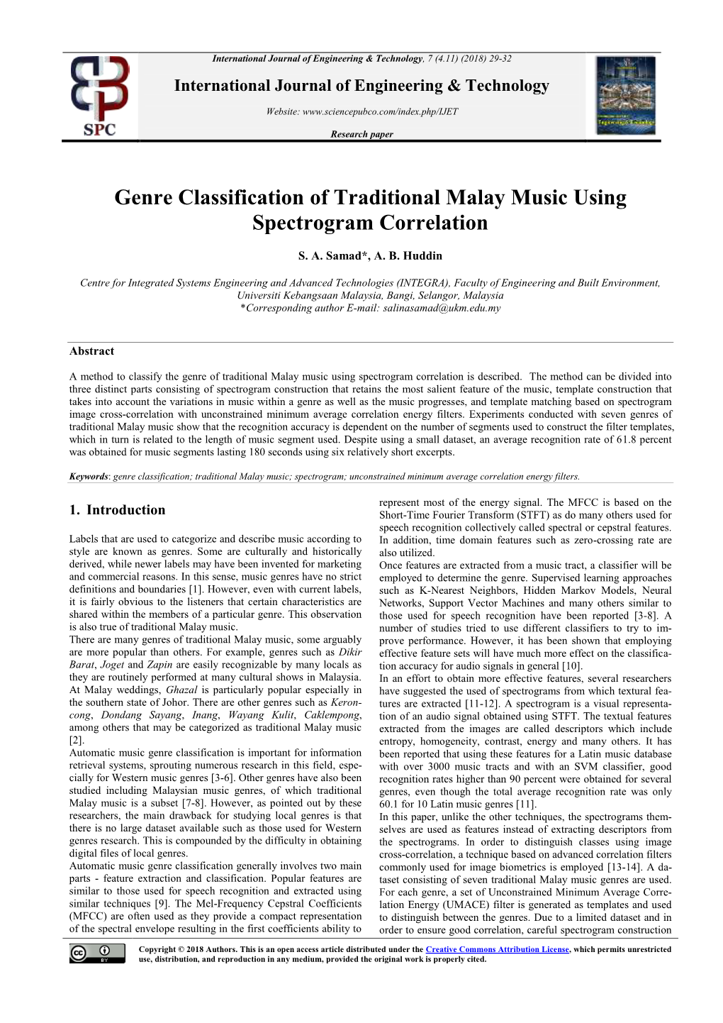 Genre Classification of Traditional Malay Music Using Spectrogram Correlation