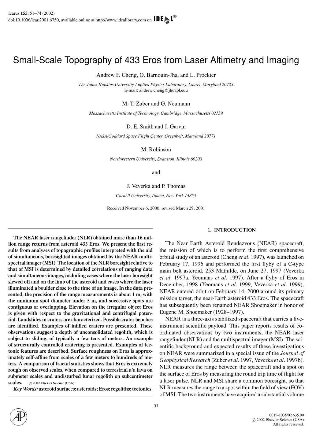 Small-Scale Topography of 433 Eros from Laser Altimetry and Imaging