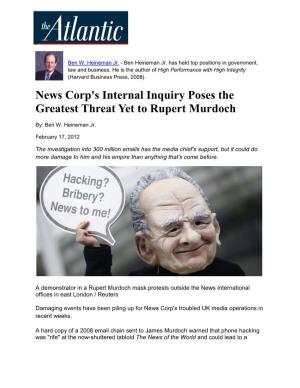 News Corp's Internal Inquiry Poses the Greatest Threat Yet to Rupert Murdoch