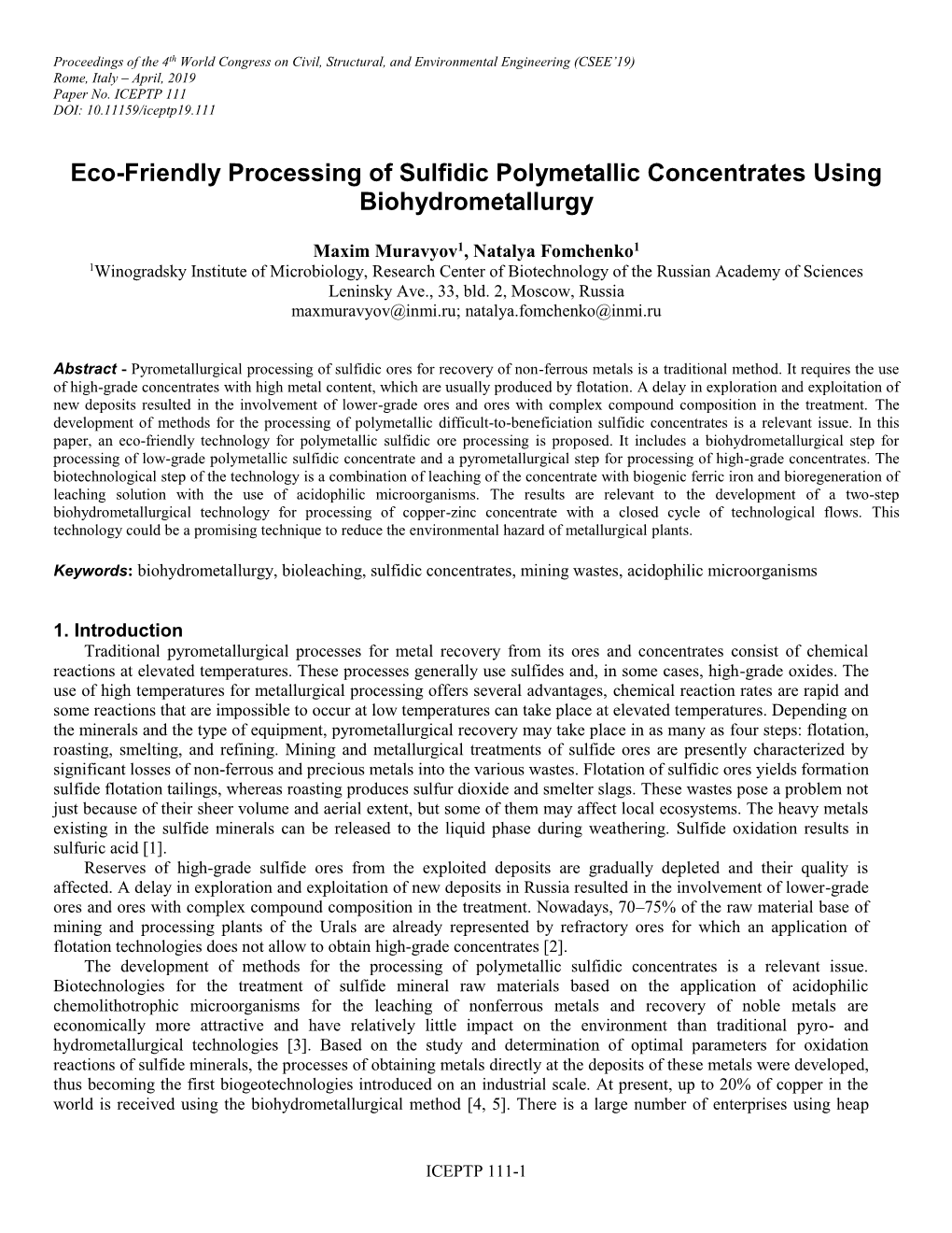 Eco-Friendly Processing of Sulfidic Polymetallic Concentrates Using Biohydrometallurgy