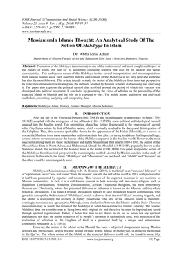 An Analytical Study of the Notion of Mahdiyya in Islam