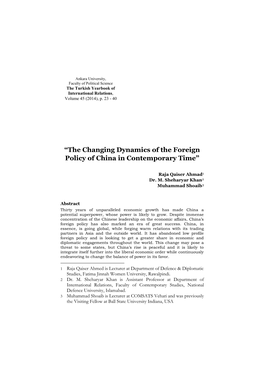 “The Changing Dynamics of the Foreign Policy of China in Contemporary Time”