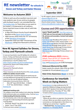 New RE Agreed Syllabus for Devon, Torbay and Plymouth Schools