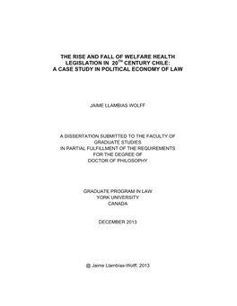 The Rise and Fall of Welfare Health Legislation in 20Th Century Chile: a Case Study in Political Economy of Law