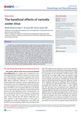 The Beneficial Effects of Varicella Zoster Virus