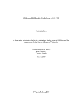 Children and Childhood in Wendat Society, 1600-1700 Victoria