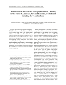 New Records of Mesoclemmys Raniceps (Testudines, Chelidae) for the States of Amazonas, Pará and Rondônia, North Brazil, Including the Tocantins Basin