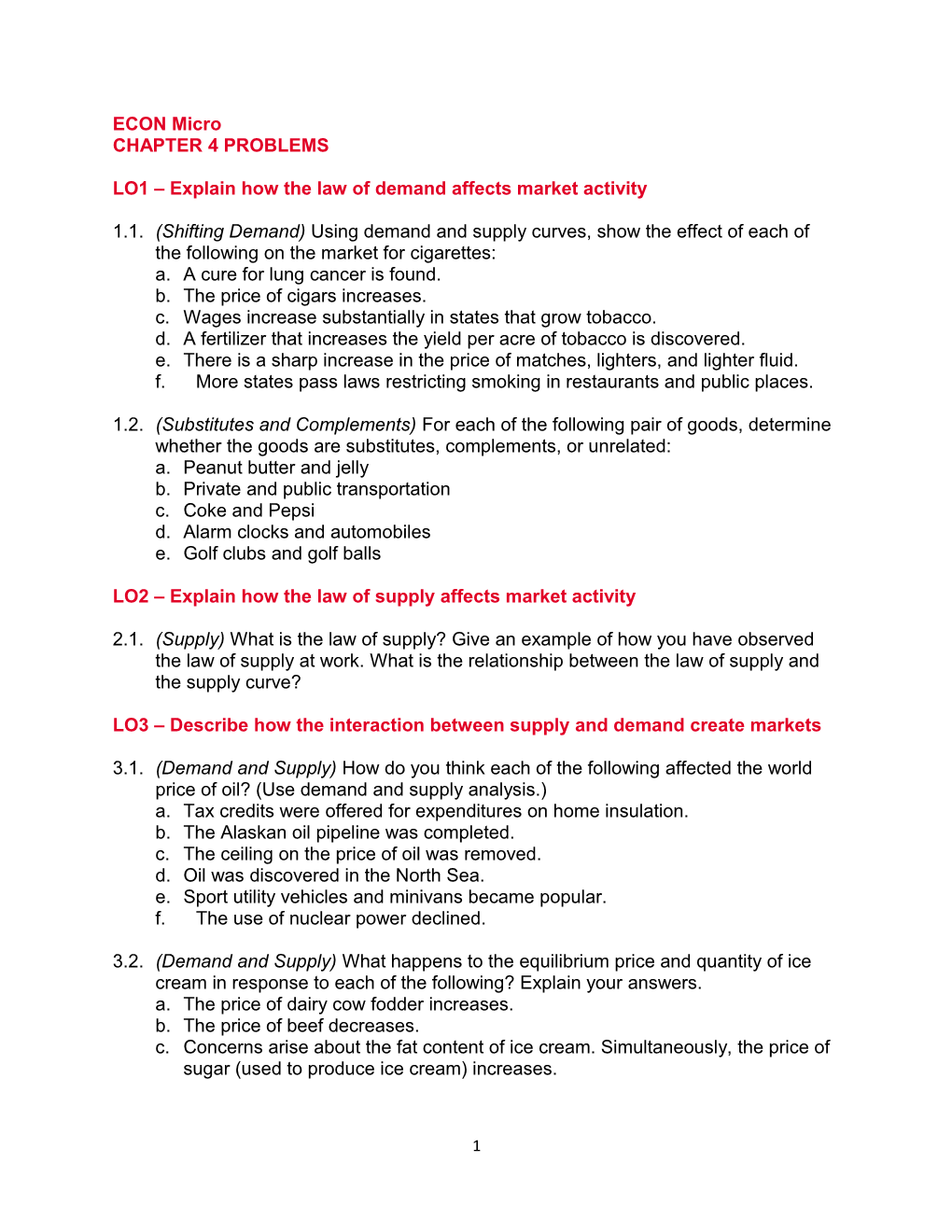 LO1 Explain How the Law of Demand Affects Market Activity