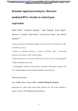 Dynamic Signal Processing by Ribozyme-Mediated RNA Circuits to Control Gene Expression