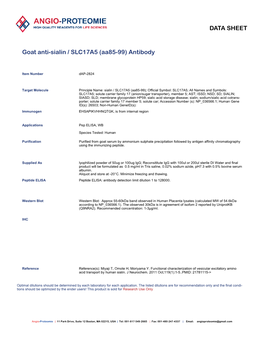 Dap-2824 Goat Anti-Sialin Or SLC17A5 (Aa85-99) Antibody-PDF.Pdf