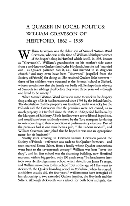 A Quaker in Local Politics: William Graveson of Hertford, 1862 - 1939