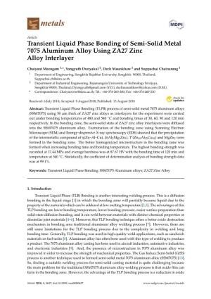 Transient Liquid Phase Bonding of Semi-Solid Metal 7075 Aluminum Alloy Using ZA27 Zinc Alloy Interlayer