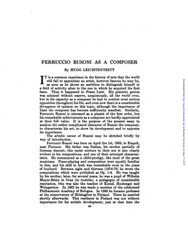 FERRUCCIO BUSONI AS a COMPOSER by HUGO LEICHTENTRITT