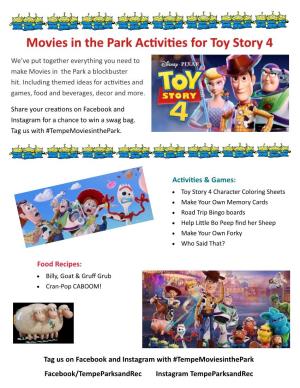 Movies in the Park Activities for Toy Story 4 We’Ve Put Together Everything You Need to Make Movies in the Park a Blockbuster Hit