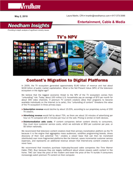 Needham Insightsinsights Providing In-Depth Analysis of Significant Industry Issues TV’S NPV