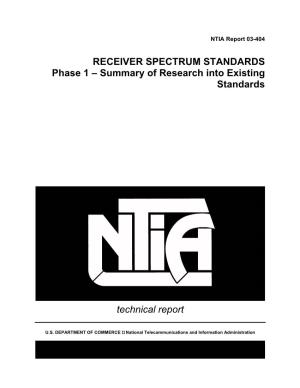 RECEIVER SPECTRUM STANDARDS Phase 1 – Summary of Research Into Existing Standards