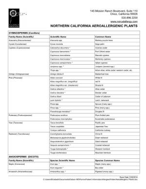 Northern California Aeroallergenic Plants
