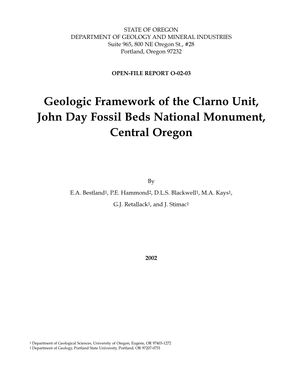 DOGAMI Open-File Report O-02-03, Geologic Framework of the Clarno