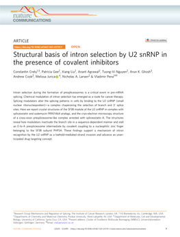 Structural Basis of Intron Selection by U2 Snrnp in the Presence of Covalent Inhibitors