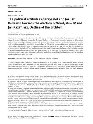 The Political Attitudes of Krzysztof and Janusz Radziwill Towards the Election of Wladyslaw IV and Jan Kazimierz