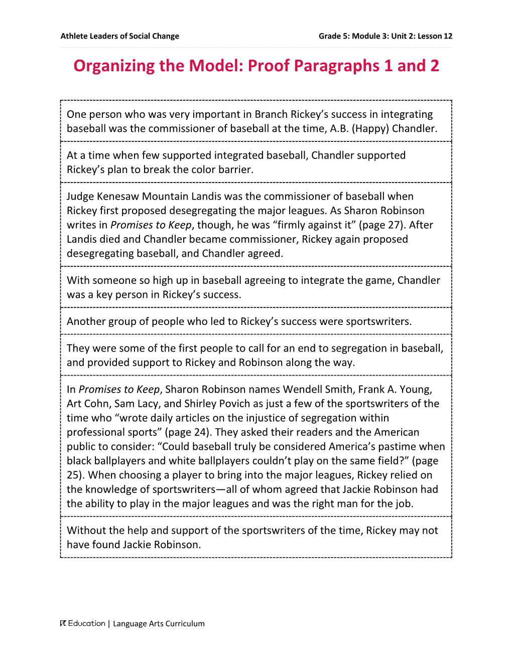 Organizing the Model: Proof Paragraphs 1 and 2