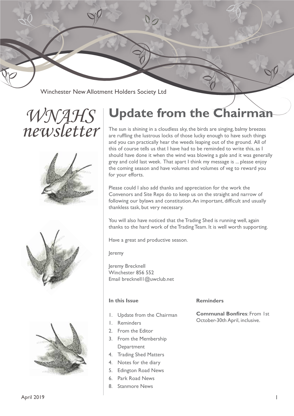 WNAHS Newsletter from the Membership Department