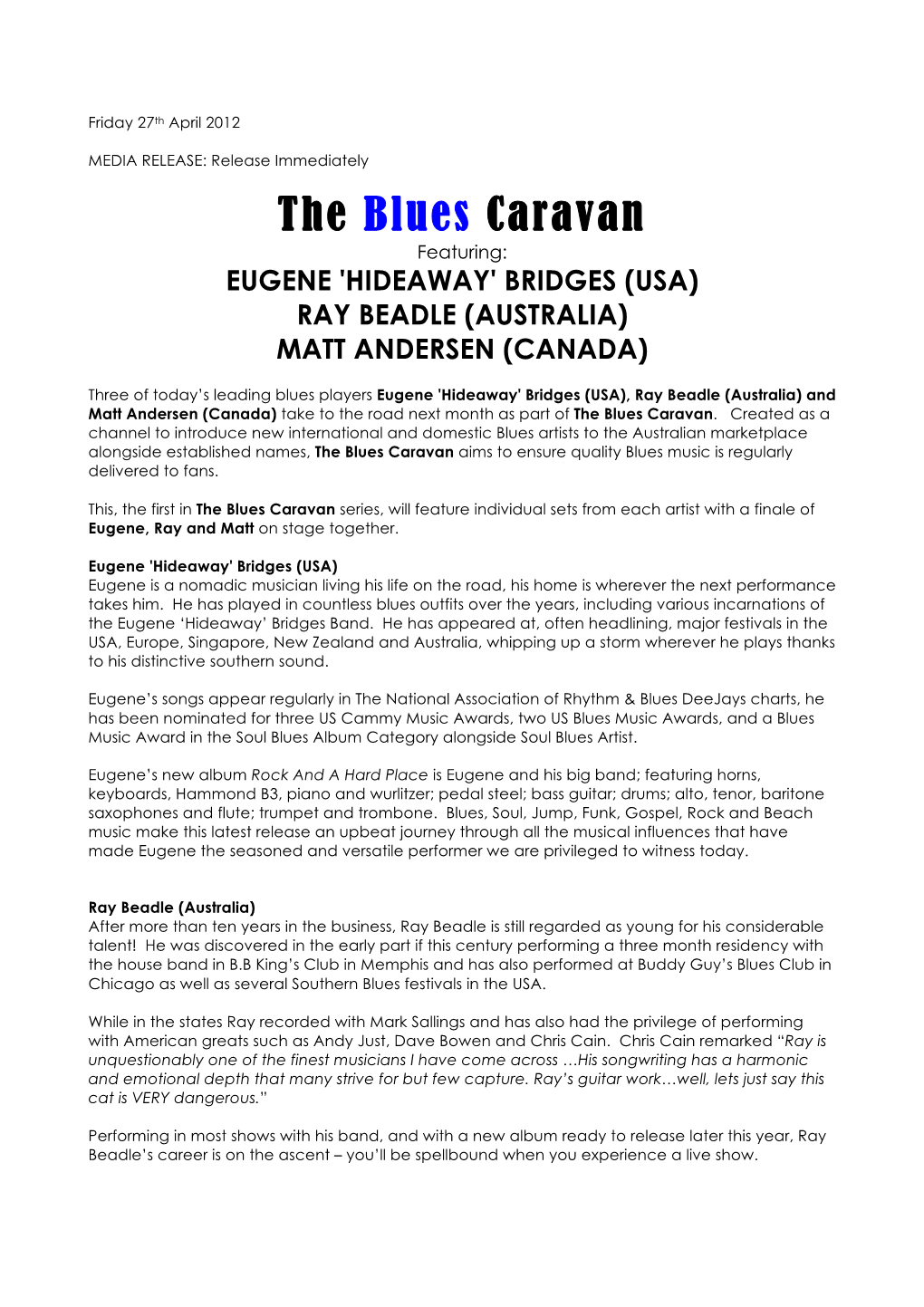 Blues Caravan Media Rel 27 April 2012