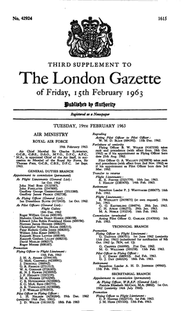 The London Gazette of Friday, I5th February 1963 Ssut&Otftp
