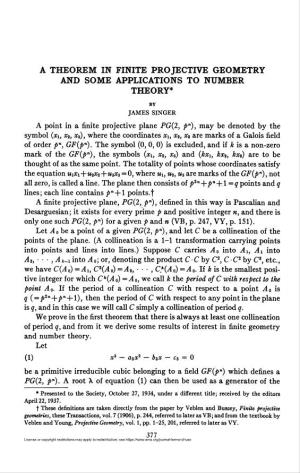 A Theorem in Finite Protective Geometry and Some Applications to Number Theory*